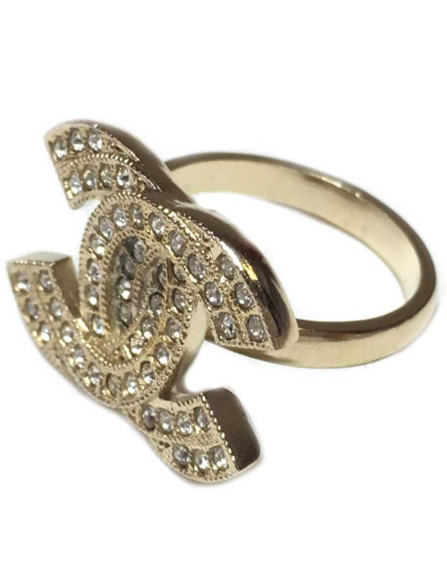 Bague CHANEL dorée et strass T53