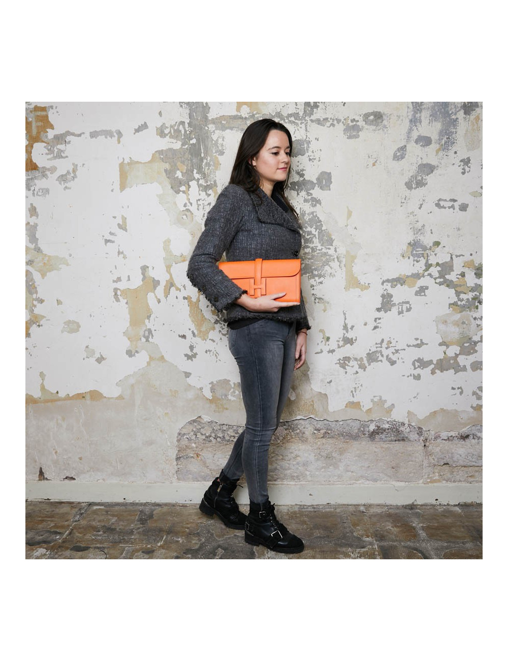 Pochette Jige HERMES cuir orange