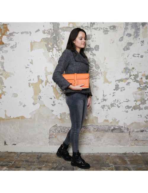 Pochette Jige HERMES cuir orange