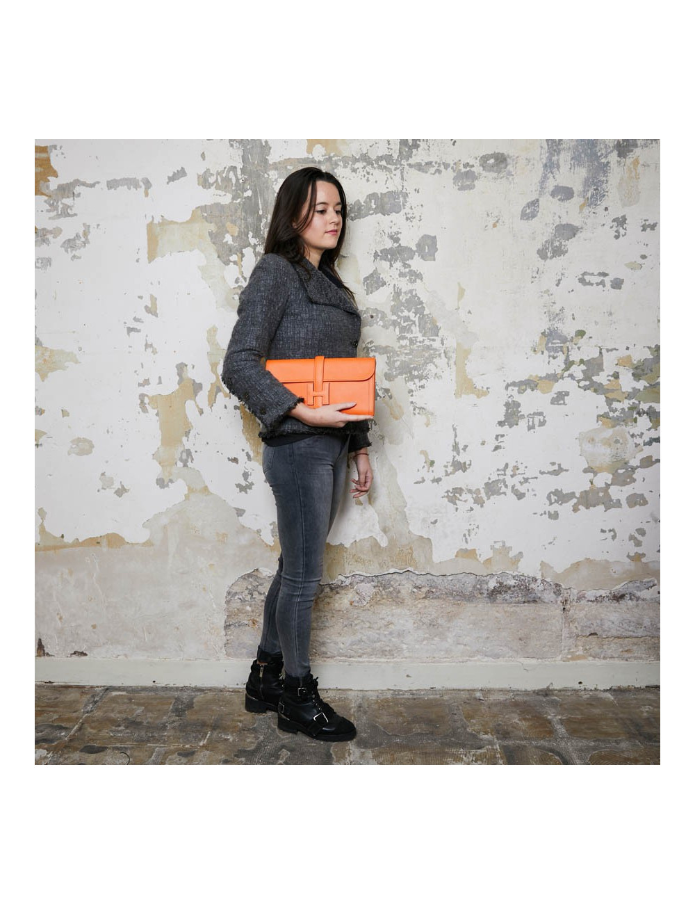 Pochette Jige HERMES cuir orange