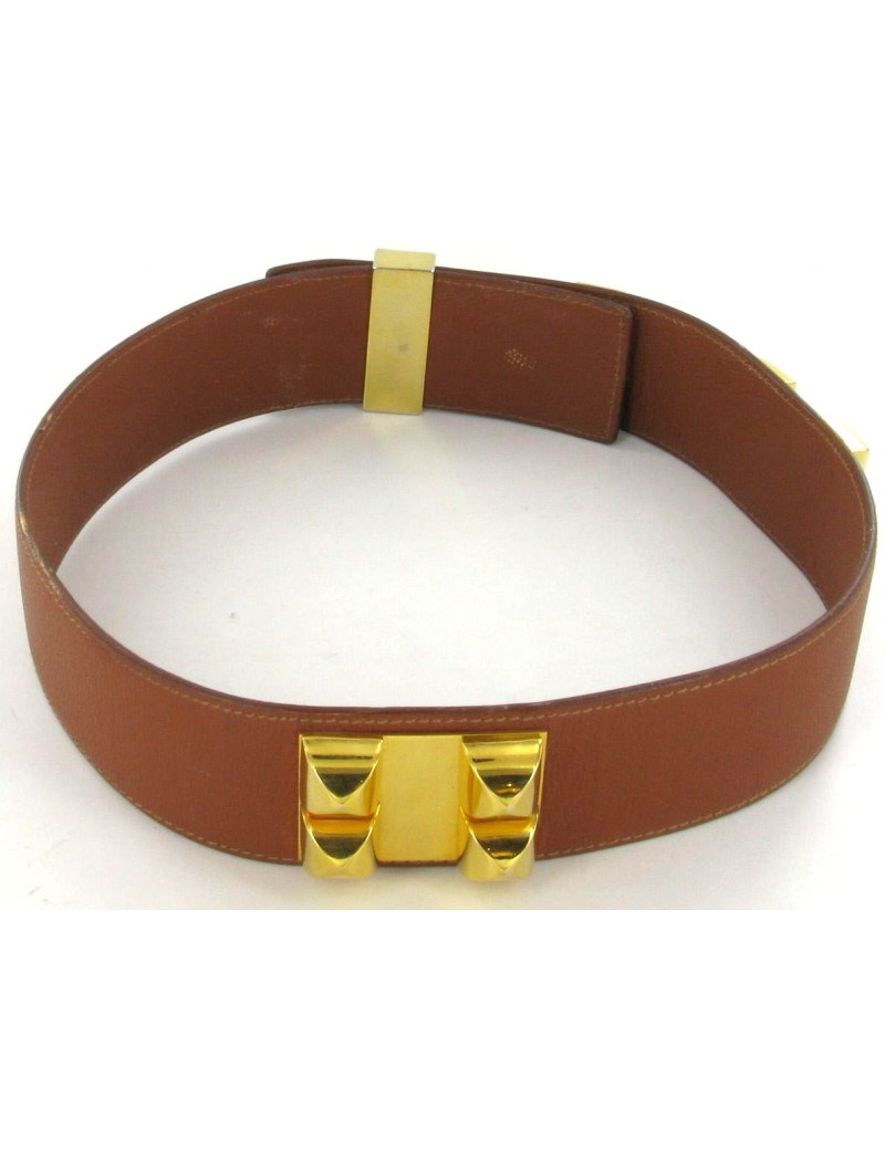 Ceinture HERMES collier de chien camel et or