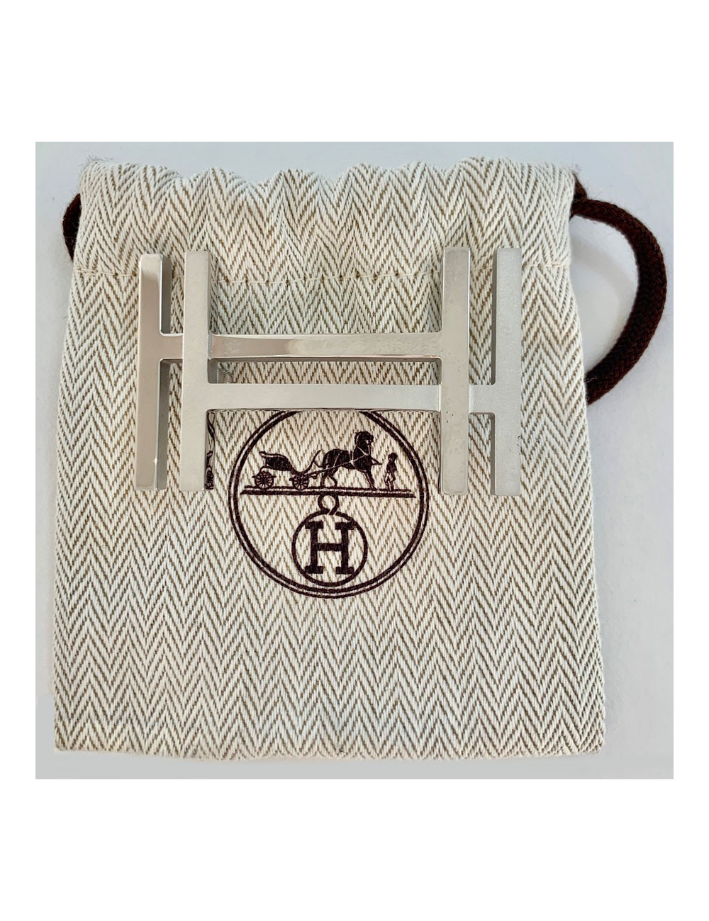 Boucle H en carré HERMES argentée 32 mm