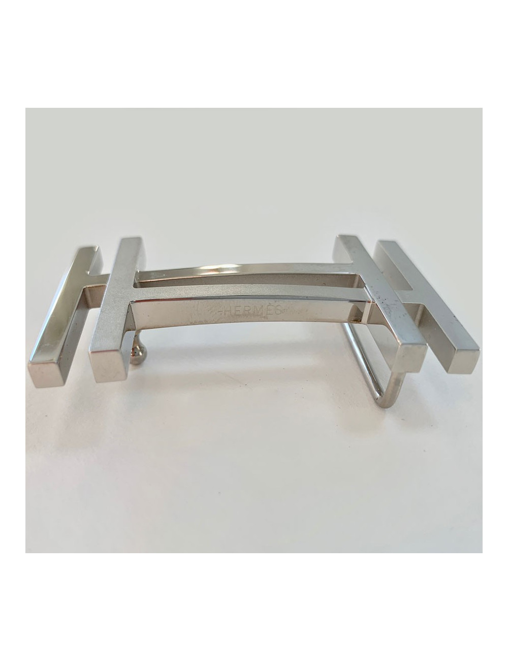 Boucle H en carré HERMES argentée 32 mm