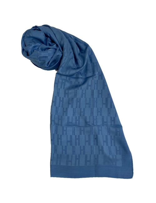 Etole Façonnée Grand H HERMES en soie et laine bleue