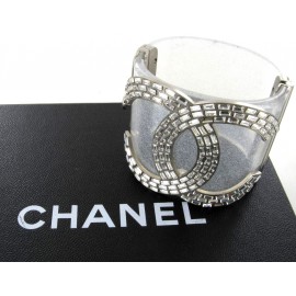 CHANEL cuff resin silver sequins
