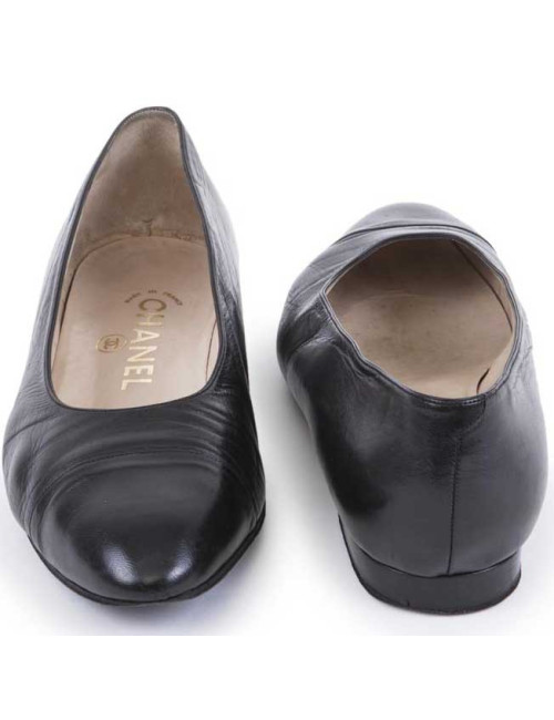 Ballerines CHANEL T 39.5 cuir d'agneau noir