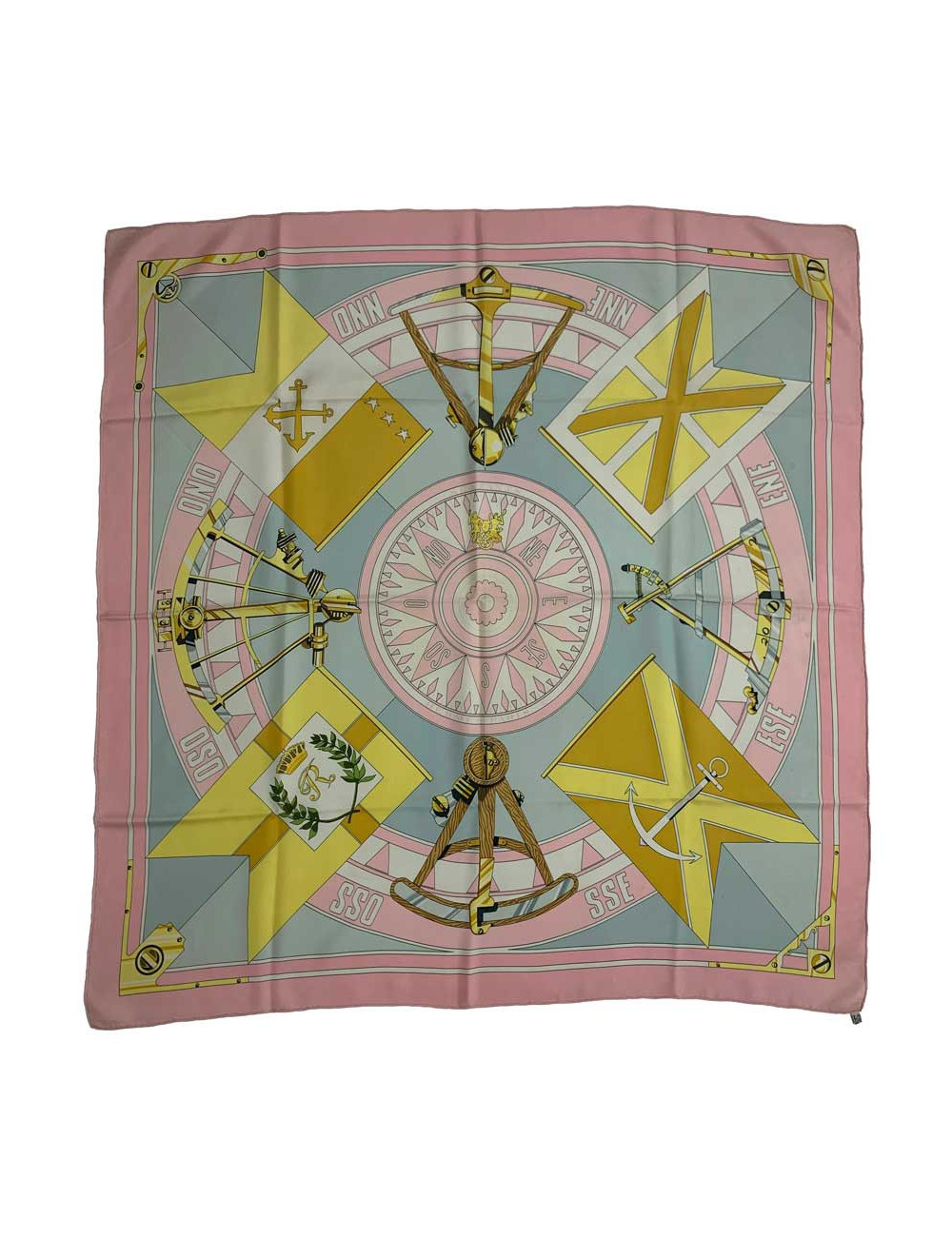 Carré HERMES Sextants rose pâle en soie