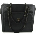 CHANEL quilted black chain leather bag gold
