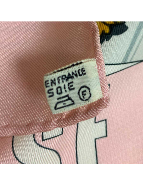 Carré HERMES Sextants rose pâle en soie