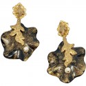 Boucles d'oreilles clips feuille bronze et doré vintage attribuées à YSL