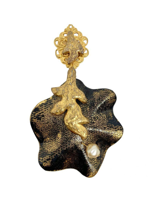 Boucles d'oreilles clips feuille bronze et doré vintage non signées