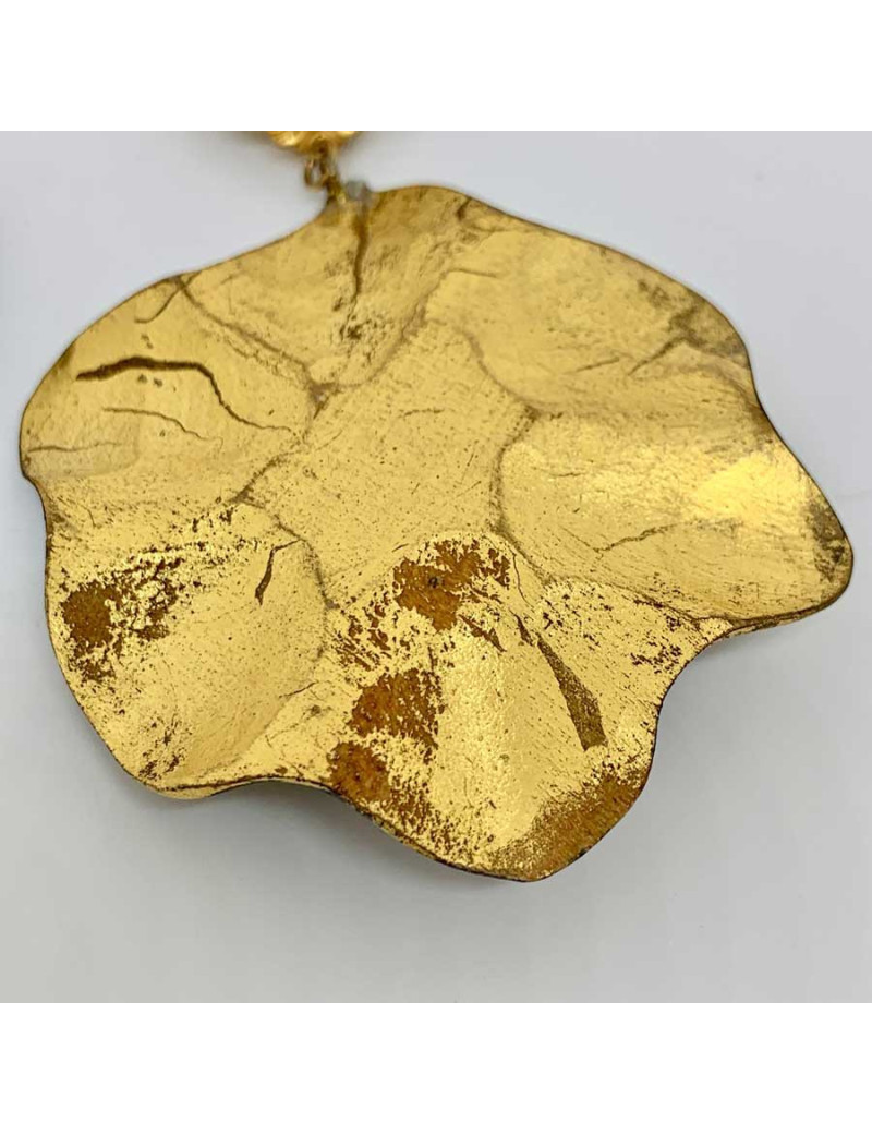 Boucles d'oreilles clips feuille bronze et doré vintage non signées