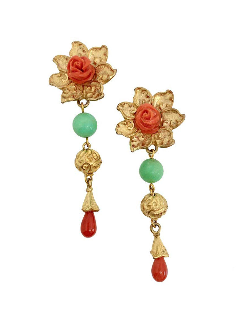 Boucles d'oreille fleur YSL vintage en métal doré
