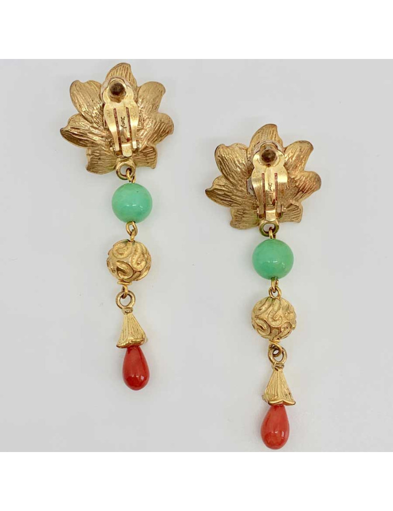 Boucles d'oreille fleur YSL vintage en métal doré