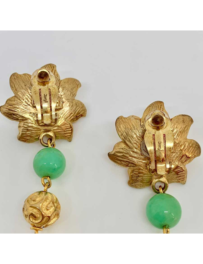 Boucles d'oreille fleur YSL vintage en métal doré