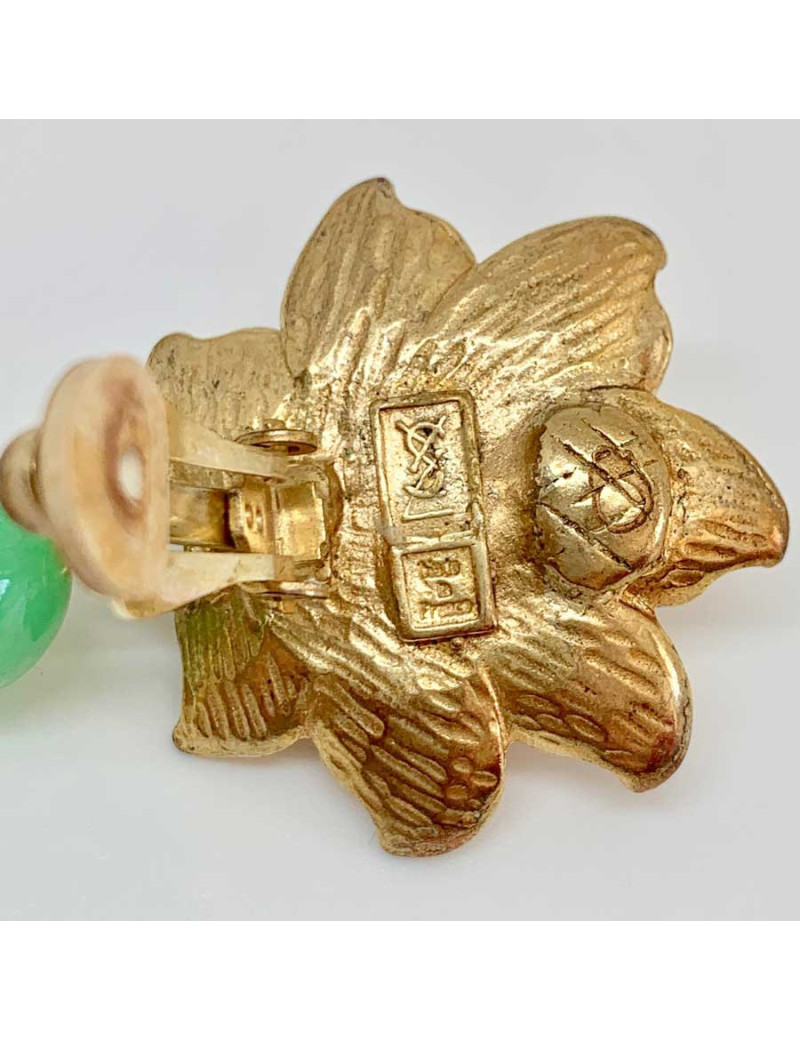 Boucles d'oreille fleur YSL vintage en métal doré