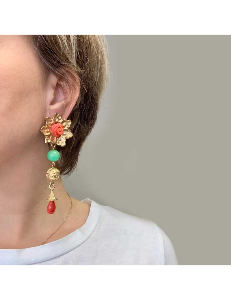 Boucles d'oreille fleur YSL vintage en métal doré