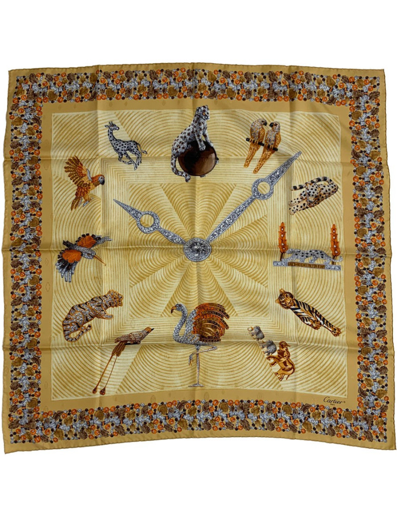 CARTIER clock print silk square scarf