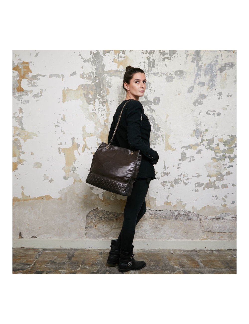 Cabas CHANEL cuir marron vintage 90'