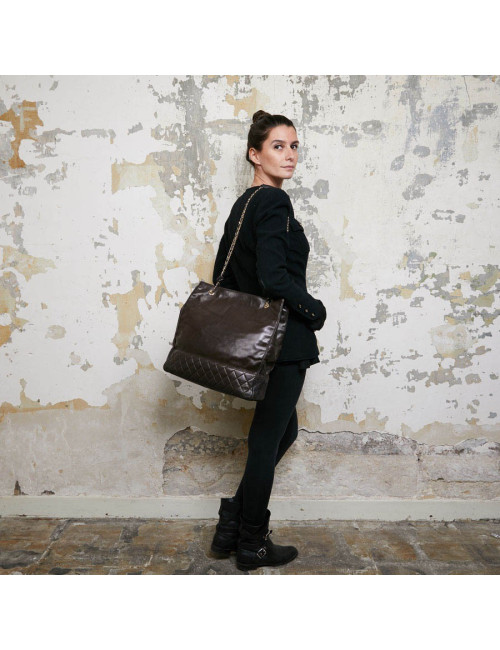 Cabas CHANEL cuir marron vintage 90'