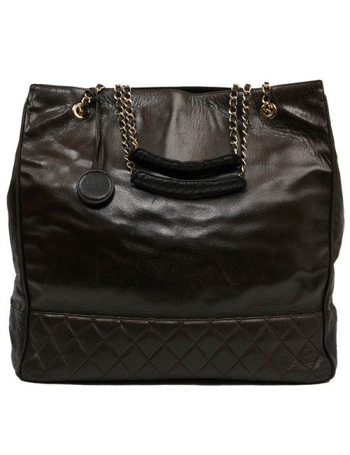 Cabas CHANEL cuir marron vintage 90'