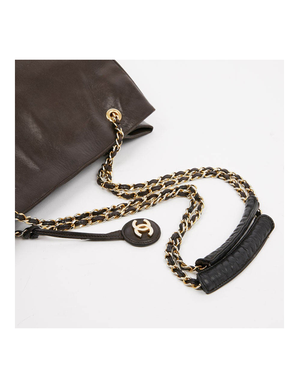 Sac cabas CHANEL cuir d'agnerau marfron vintinge 90'