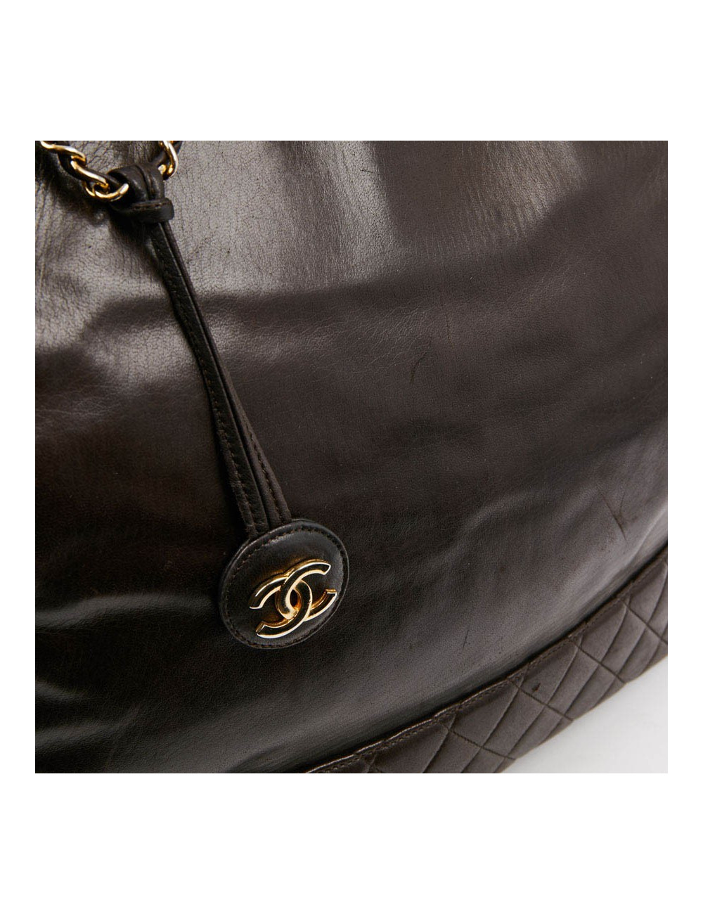 Cabas CHANEL cuir marron vintage 90'