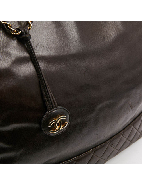 Cabas CHANEL cuir marron vintage 90'
