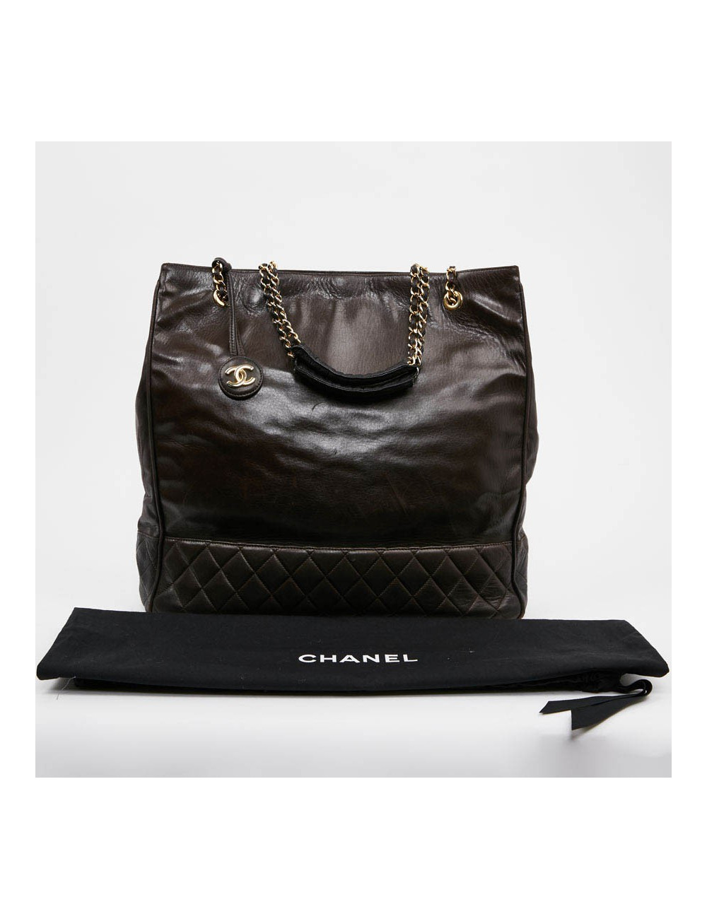 Cabas CHANEL cuir marron vintage 90'