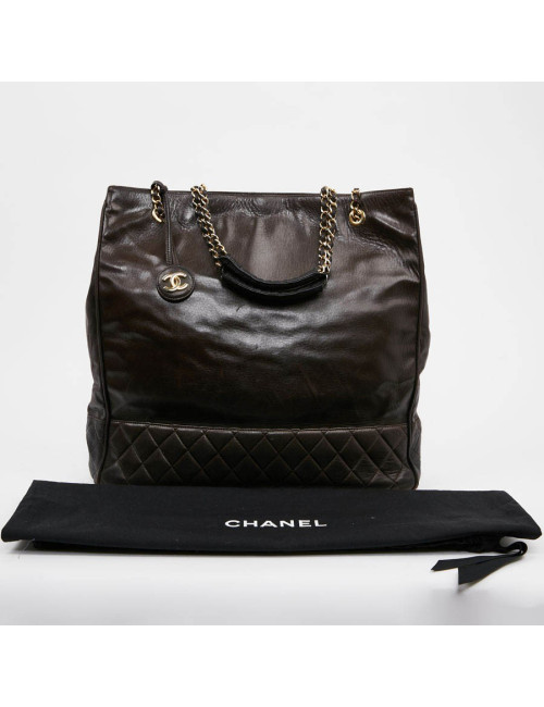 Sac cabas CHANEL cuir d'agnerau marfron vintinge 90'