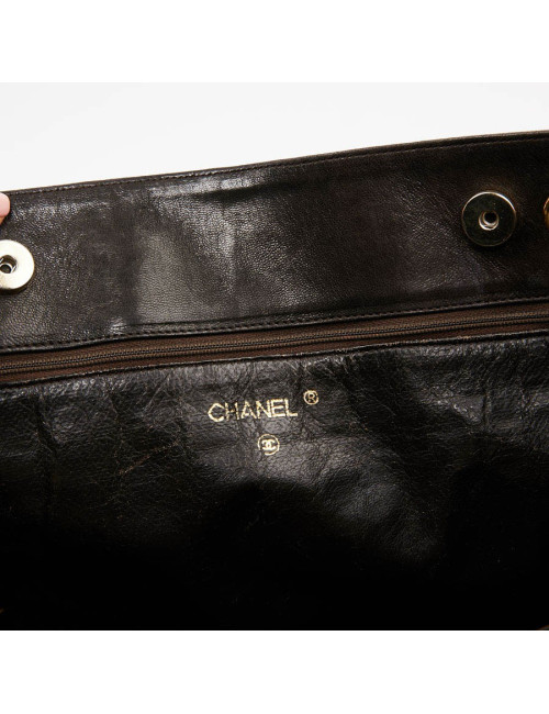 Sac cabas CHANEL cuir d'agnerau marfron vintinge 90'