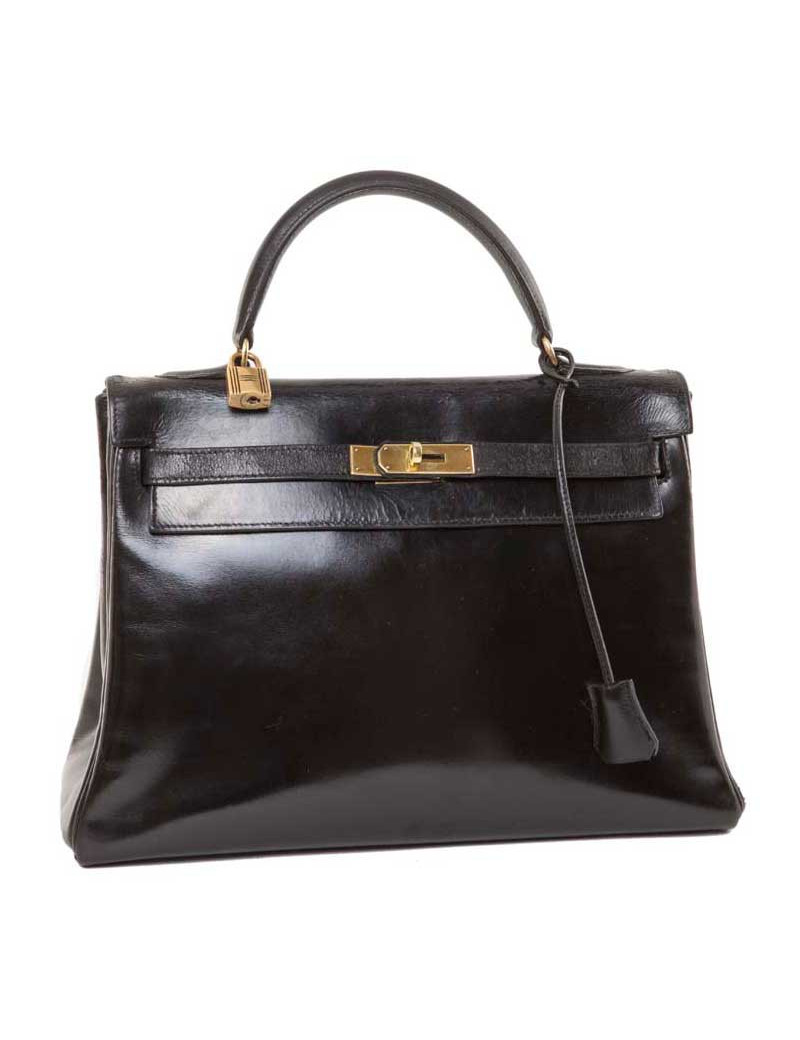 HERMES vintage Kelly 32 handbag in box black leather