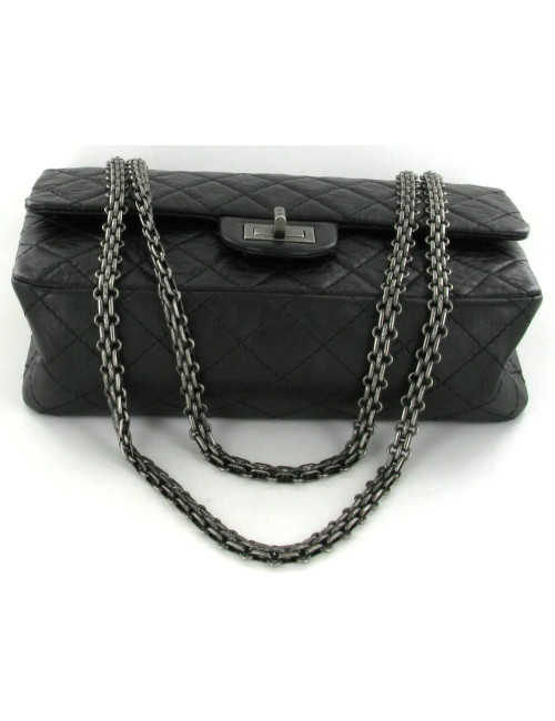 Sac 2.55 CHANEL cuir de veau vieilli noir chaîne argent