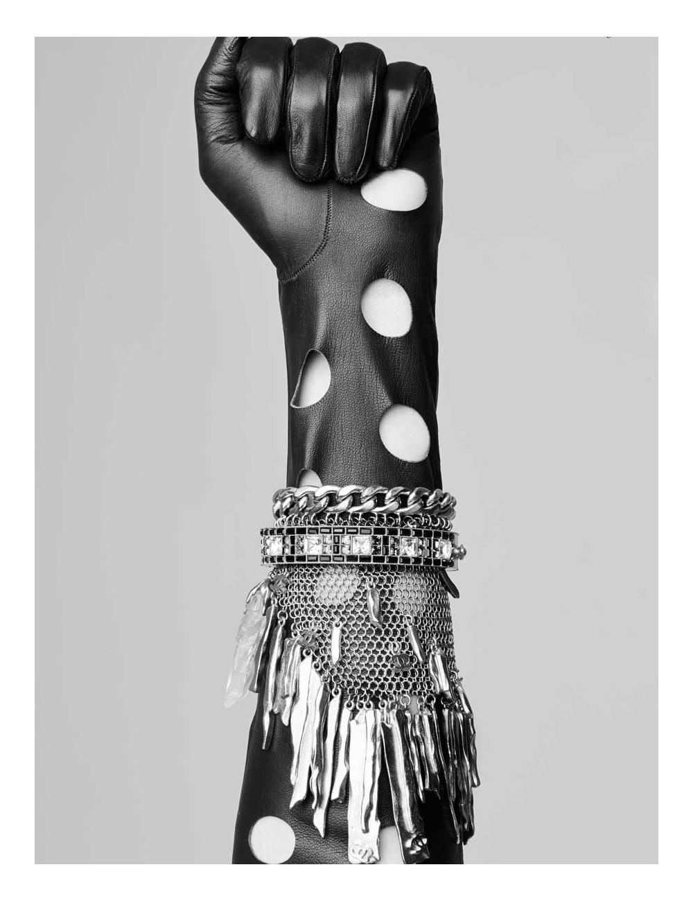 Chainmail mesh CHANEL silver metal and rock crystal bracelet