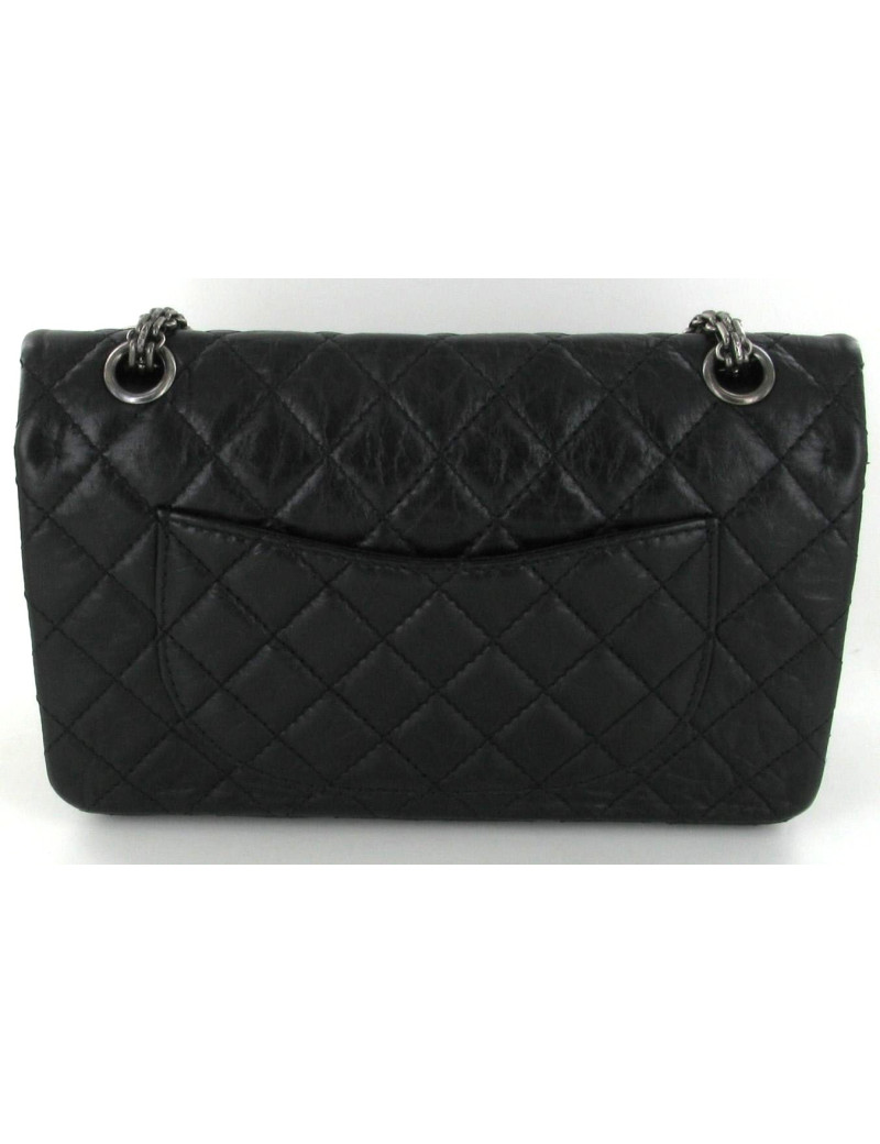 Sac 2.55 CHANEL cuir de veau vieilli noir chaîne argent