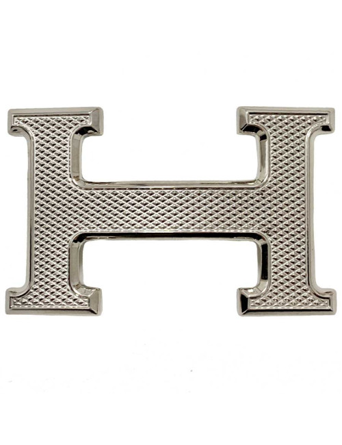 HERMES H Belt Buckle in Guilloche Silver Metal