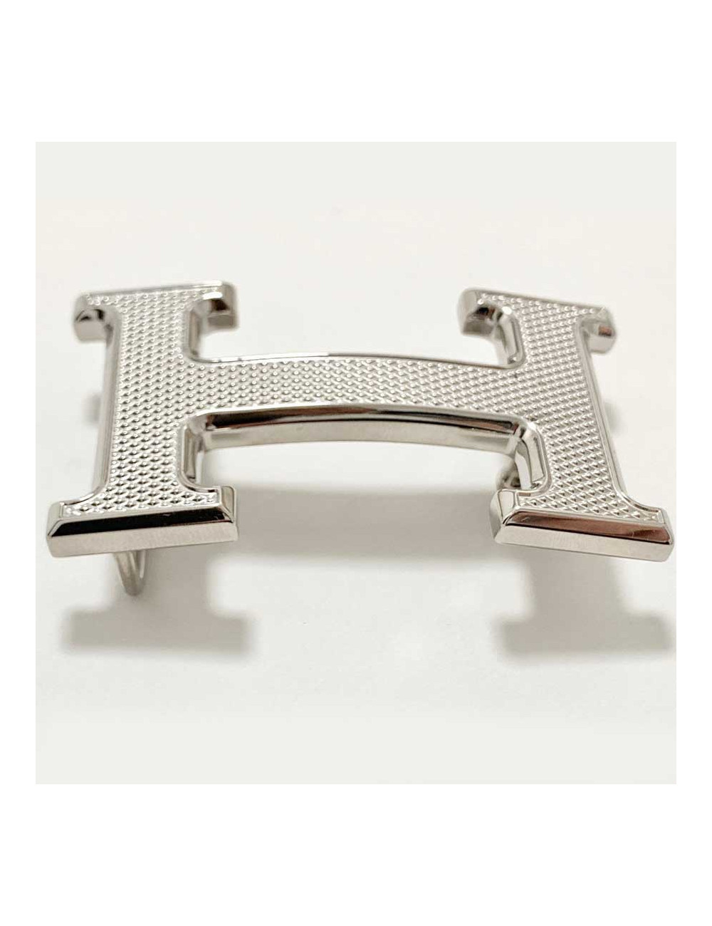 HERMES H Belt Buckle in Guilloche Silver Metal