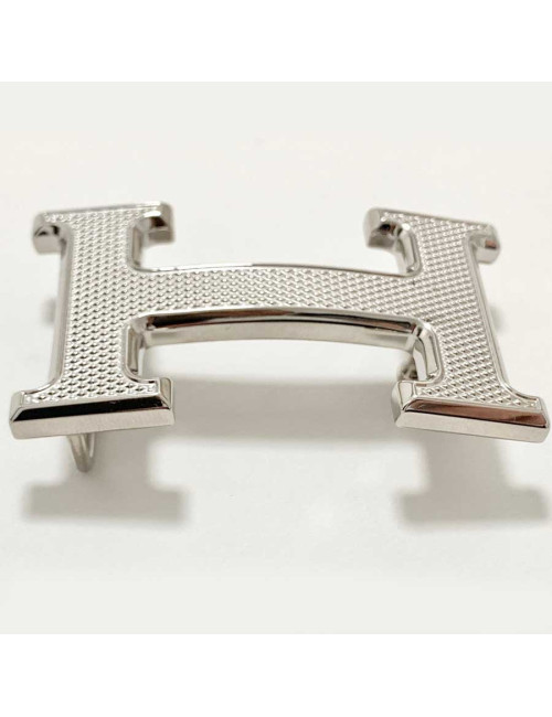 HERMES H Belt Buckle in Guilloche Silver Metal