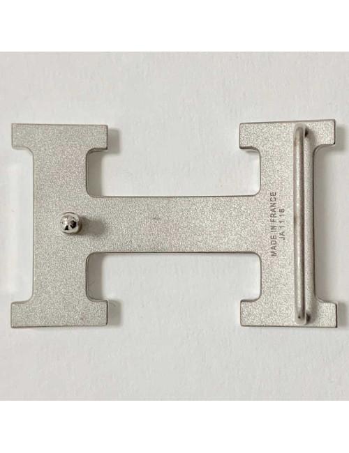 HERMES H Belt Buckle in Guilloche Silver Metal
