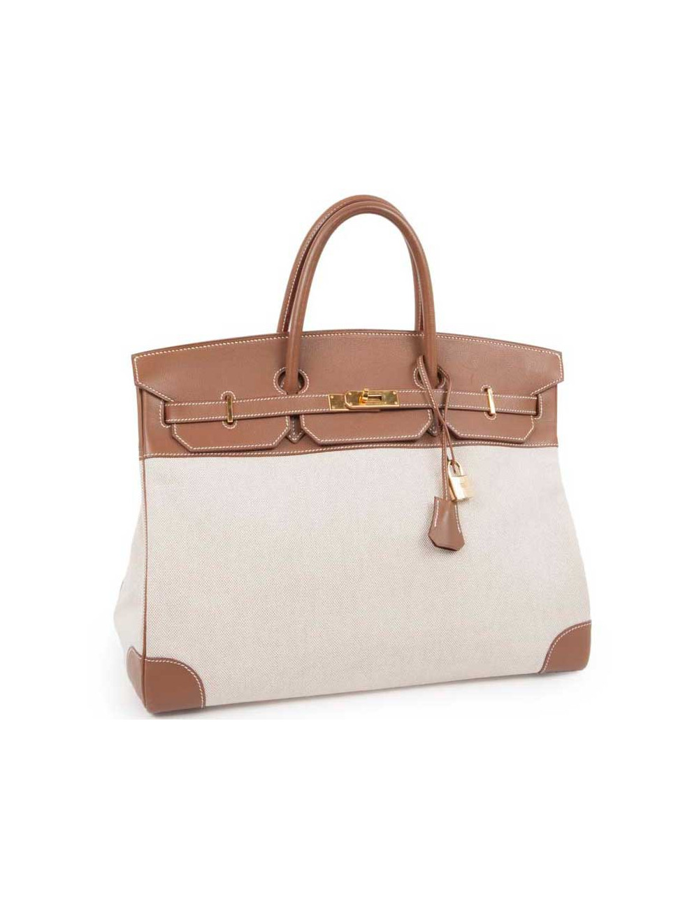 Sac Birkin 40 HERMES toile et cuir veau