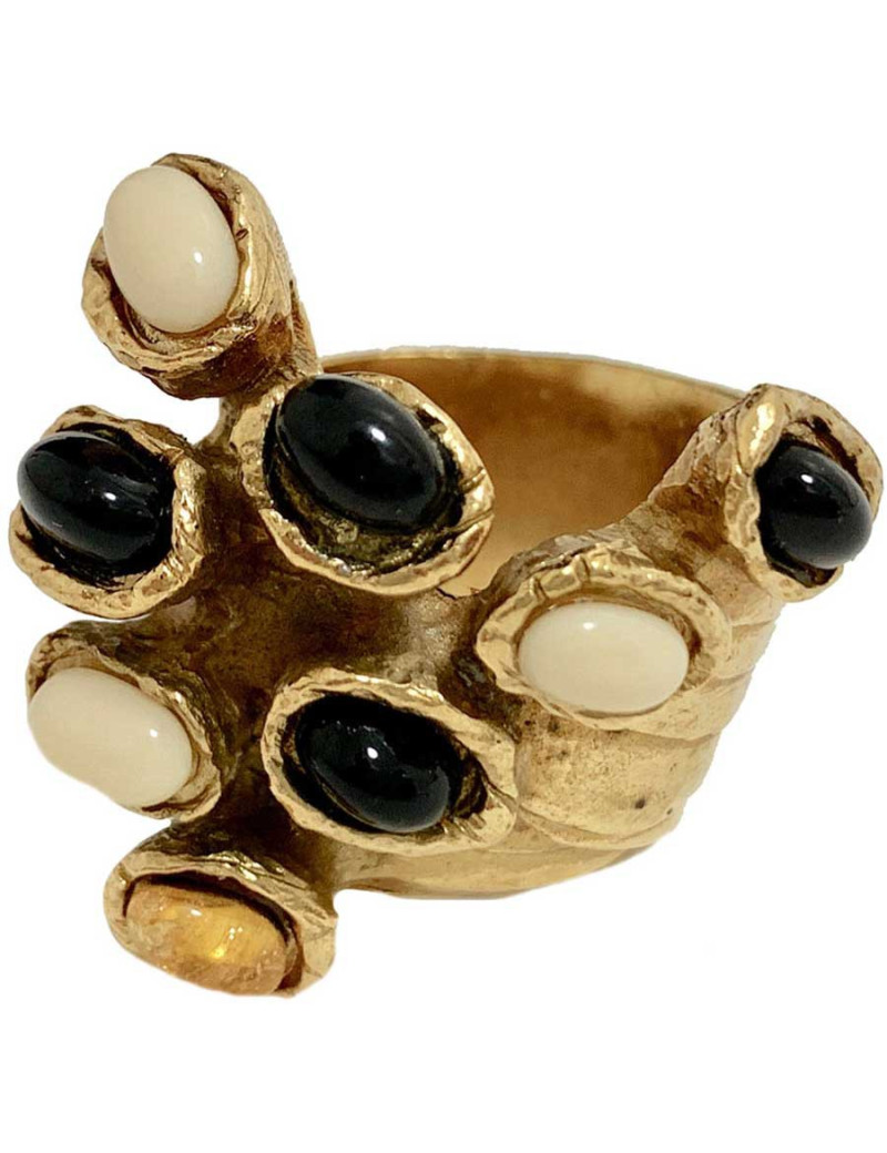 Bague beige et noir YSL SAINT LAURENT par Stefano Pilati