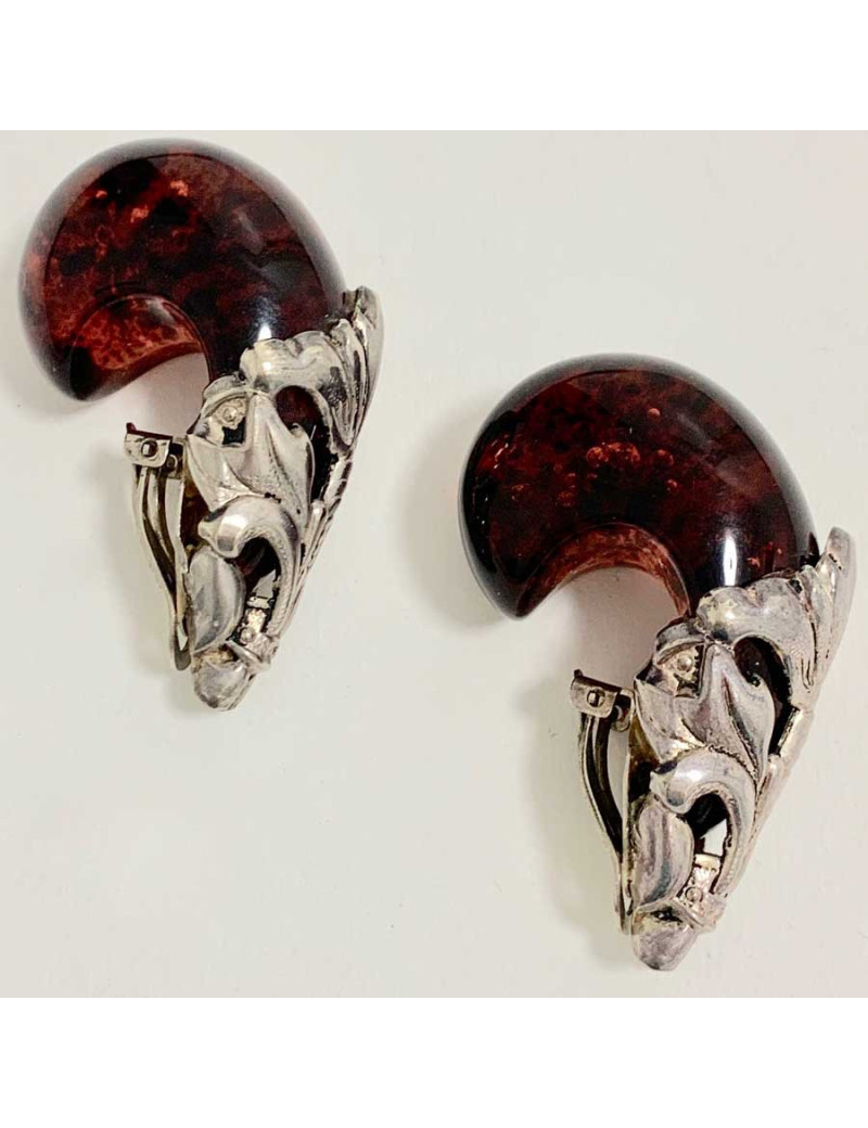 Clips Isabel Canovas ambre foncé et métal argenté