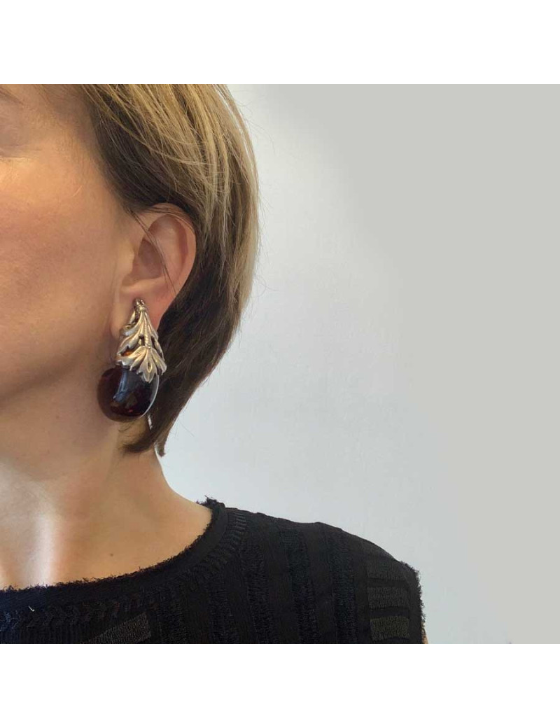 Clips Isabel Canovas ambre foncé et métal argenté