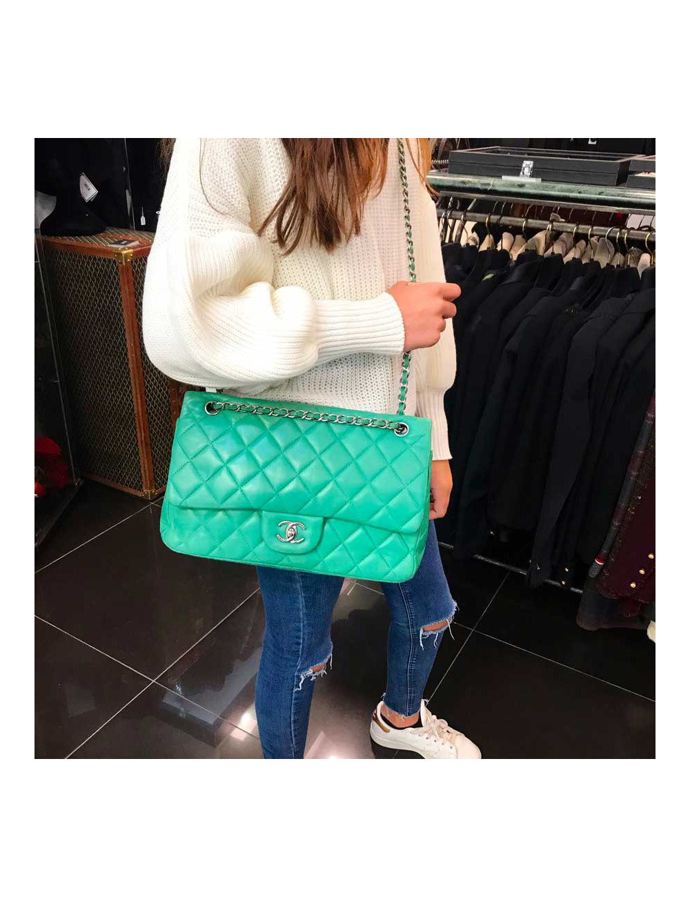 Sac CHANEL Jumbo cuir vert 
