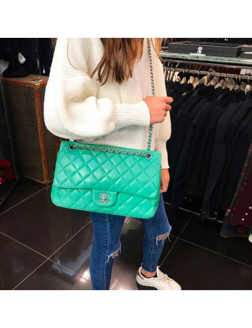 Sac CHANELl Jumbo cuir d'agneau vert anis