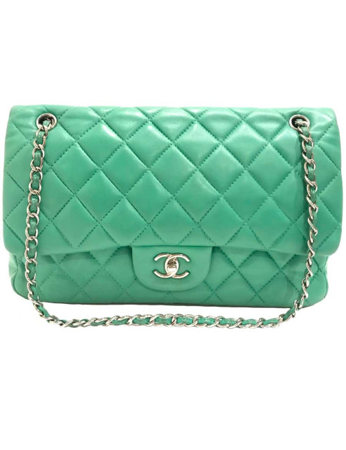 Sac CHANELl Jumbo cuir d'agneau vert anis