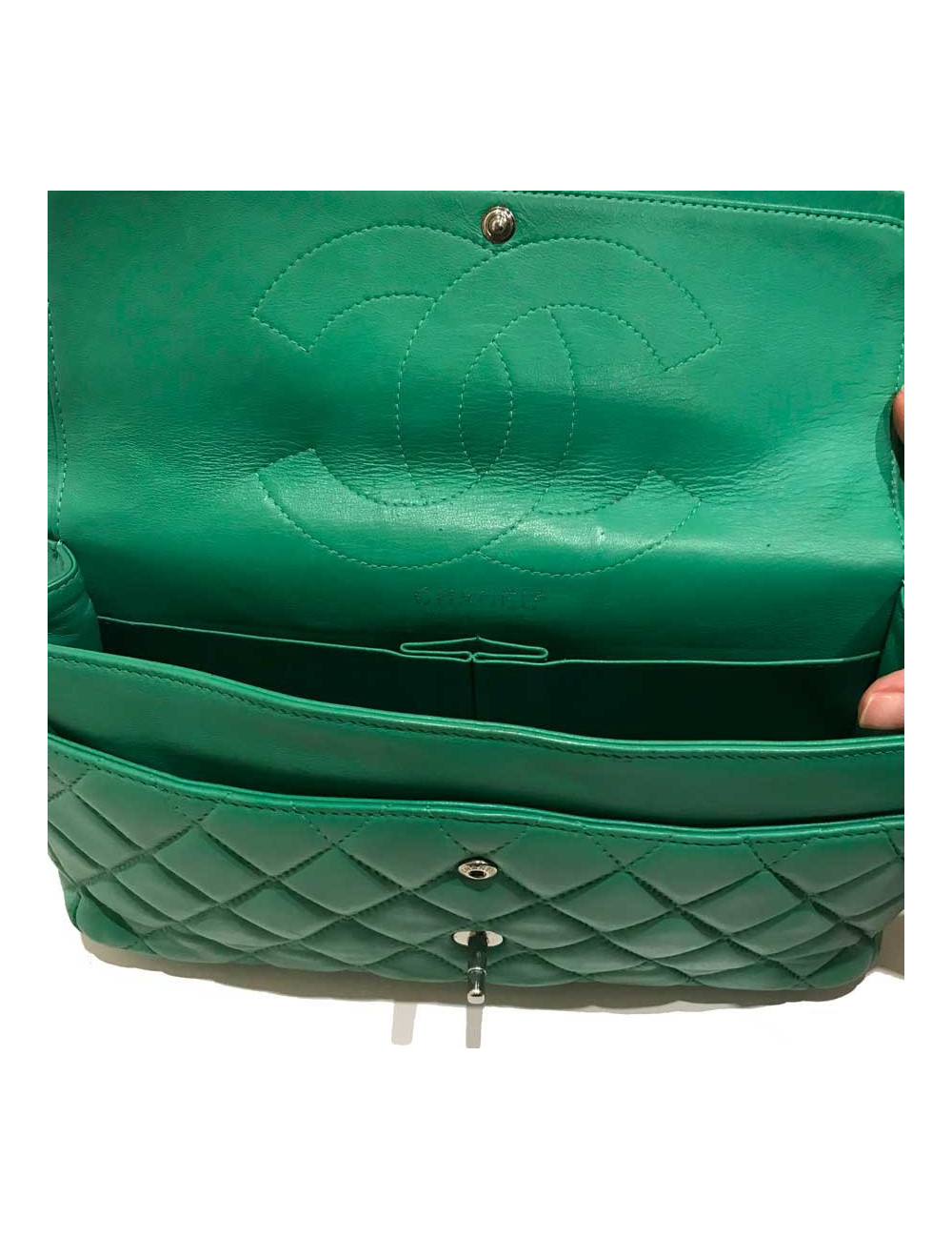 Sac CHANELl Jumbo cuir d'agneau vert anis