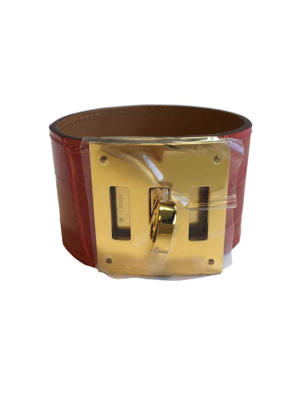 XXX cufflinks HERMÈS "Kelly dog" alligator geranium and gold metal color