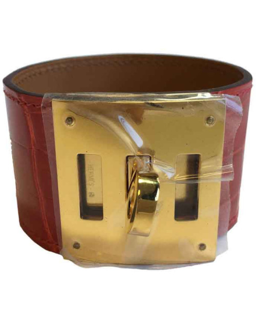 XXX cufflinks HERMÈS "Kelly dog" alligator geranium and gold metal color