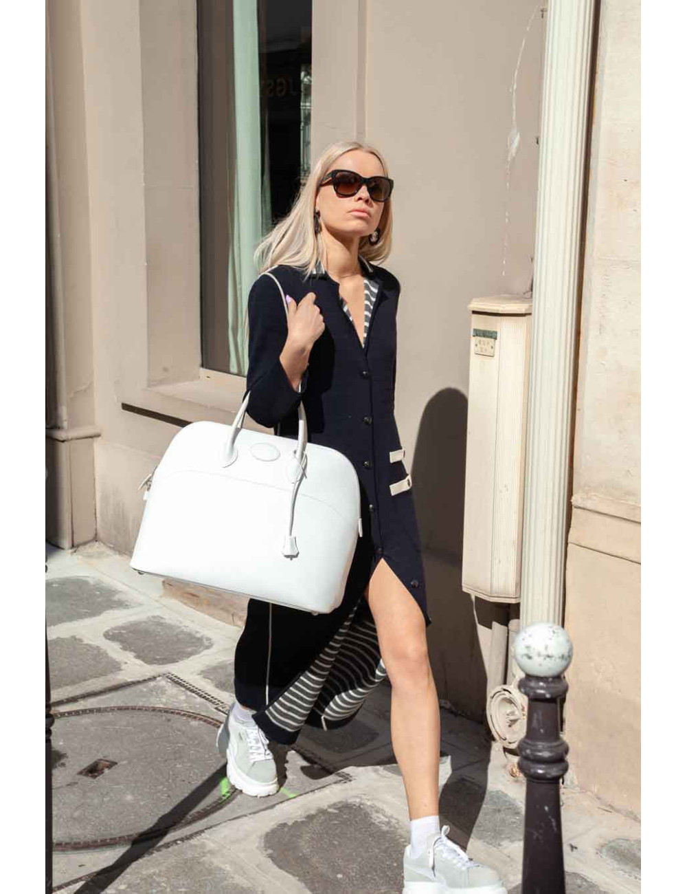 Big bag white epsom leather HERMES bolide